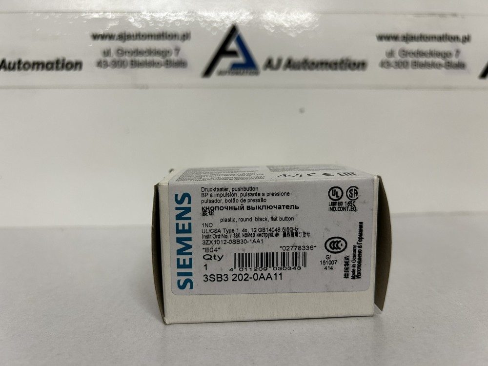 3SB3, 22 MM, PRZYCISK PŁASKI, KOMPL., TWORZYWO, ZE STYKAMI, ZACISKI SPRĘŻ., 1NO, Z UCHWYTEM, CZARNY,
